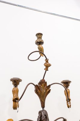 Large Standing Candleholder with 5 Lights in Forged Iron and Wood Carving, 1950s-UJE-630694