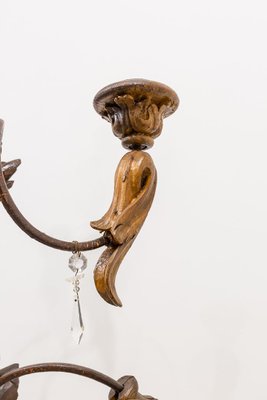 Large Standing Candleholder with 5 Lights in Forged Iron and Wood Carving, 1950s-UJE-630694