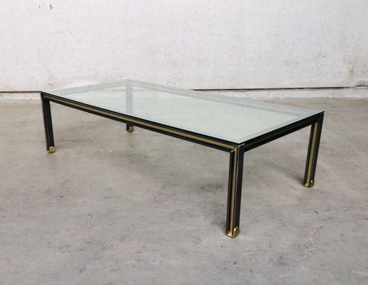 Large Steel and Brass Coffee Table, Belgium, 1980s-RQV-841171