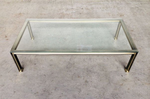 Large Steel and Brass Coffee Table, Belgium, 1980s-RQV-841171