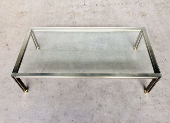 Large Steel and Brass Coffee Table, Belgium, 1980s-RQV-841171