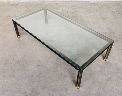 Large Steel and Brass Coffee Table, Belgium, 1980s-RQV-841171