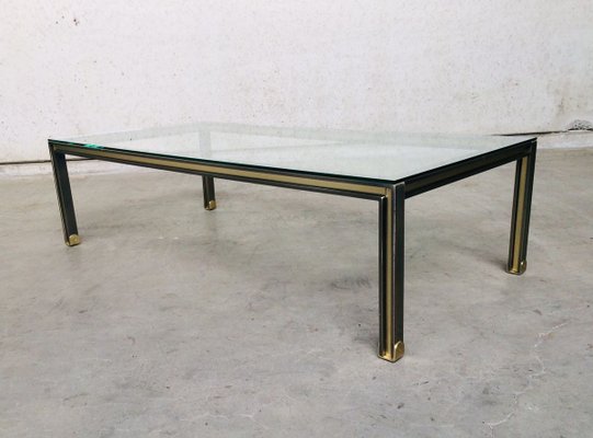 Large Steel and Brass Coffee Table, Belgium, 1980s-RQV-841171