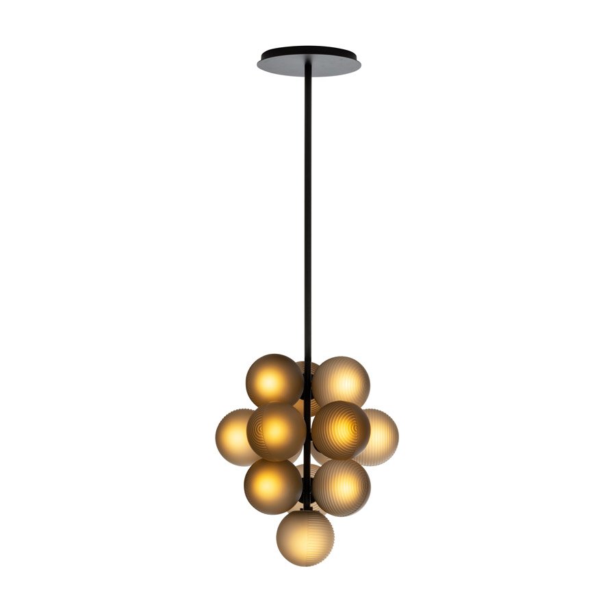 Large Stellar Grape Pendant in Smoky Grey Acetato with Black Frame by Sebastian Herkner