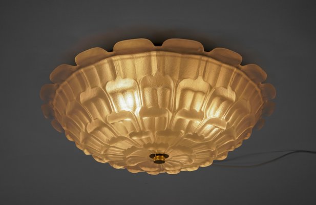 Large Stepped Satin Glass Flush Mount, Germany, 1960s-KQB-1694615