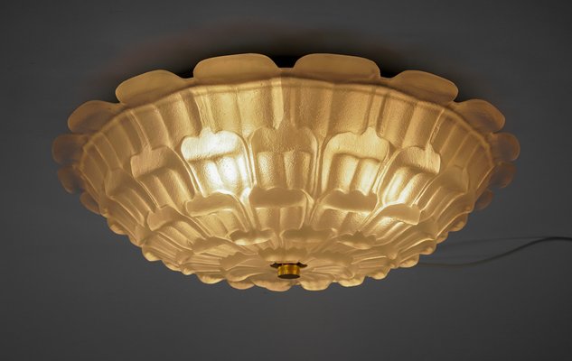 Large Stepped Satin Glass Flush Mount, Germany, 1960s-KQB-1694615