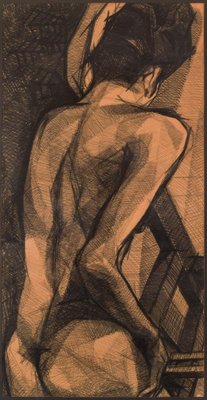 Large Stylised Life Drawing of a Woman, 20th-Century, Pencil on Paper-AOI-1278696