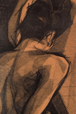 Large Stylised Life Drawing of a Woman, 20th-Century, Pencil on Paper-AOI-1278696