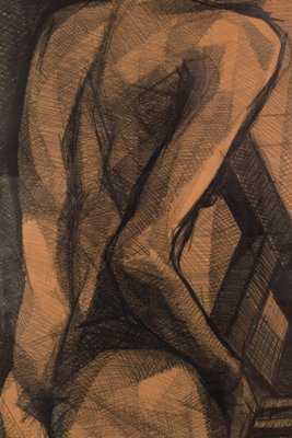 Large Stylised Life Drawing of a Woman, 20th-Century, Pencil on Paper-AOI-1278696