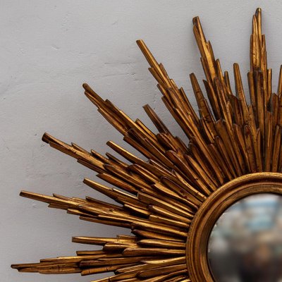 Large Sunburst Wall Mirror in Gold-Plated Wood, 1930s-KL-1565431