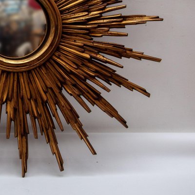 Large Sunburst Wall Mirror in Gold-Plated Wood, 1930s-KL-1565431