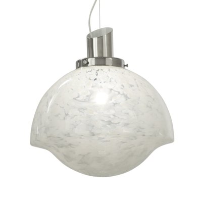 Large Suspension Lamp in Blown Murano Glass, Steel & Chrome, Italy, 1970s-MPO-1259456