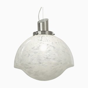 Large Suspension Lamp in Blown Murano Glass, Steel & Chrome, Italy, 1970s-MPO-1259456