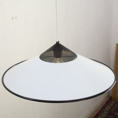 Large Suspension Lamp in White Murano Glass with Black Finishes, Italy, 1970s-MPO-1259466