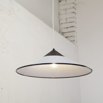 Large Suspension Lamp in White Murano Glass with Black Finishes, Italy, 1970s-MPO-1259466