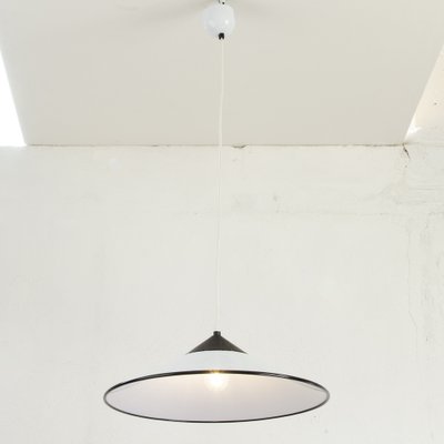 Large Suspension Lamp in White Murano Glass with Black Finishes, Italy, 1970s-MPO-1259466