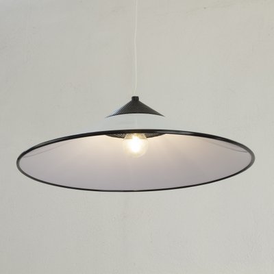 Large Suspension Lamp in White Murano Glass with Black Finishes, Italy, 1970s-MPO-1259466