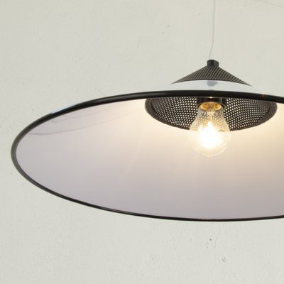 Large Suspension Lamp in White Murano Glass with Black Finishes, Italy, 1970s-MPO-1259466