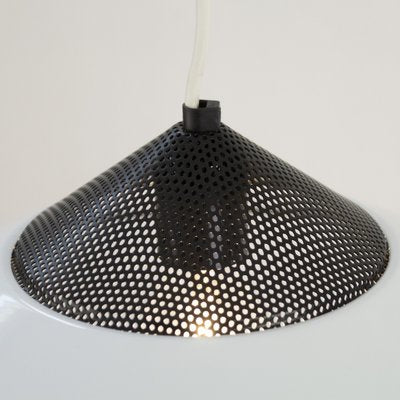 Large Suspension Lamp in White Murano Glass with Black Finishes, Italy, 1970s-MPO-1259466