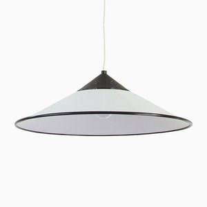 Large Suspension Lamp in White Murano Glass with Black Finishes, Italy, 1970s-MPO-1259466