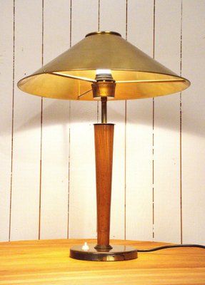 Large Swedish Brass and Oak Table Lamp by Boréns, 1940s-UDU-1807267