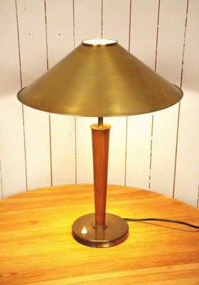 Large Swedish Brass and Oak Table Lamp by Boréns, 1940s-UDU-1807267