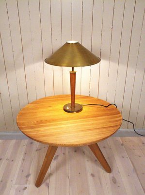 Large Swedish Brass and Oak Table Lamp by Boréns, 1940s-UDU-1807267