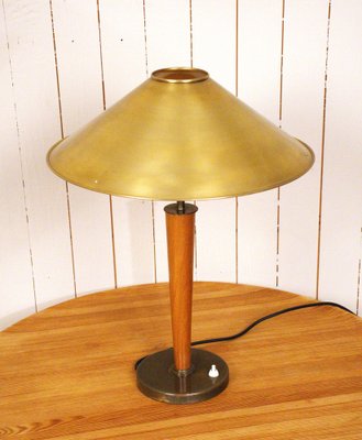 Large Swedish Brass and Oak Table Lamp by Boréns, 1940s-UDU-1807267