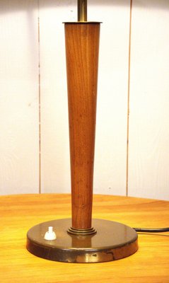 Large Swedish Brass and Oak Table Lamp by Boréns, 1940s-UDU-1807267