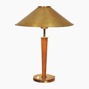 Large Swedish Brass and Oak Table Lamp by Boréns, 1940s-UDU-1807267