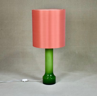 Large Swedish Glass Table Lamp with Original Shade, 1960s-RNM-1093843