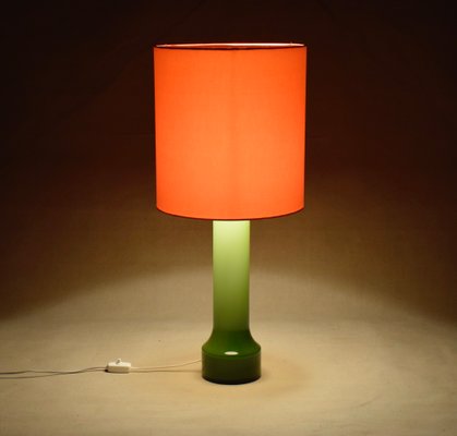 Large Swedish Glass Table Lamp with Original Shade, 1960s-RNM-1093843