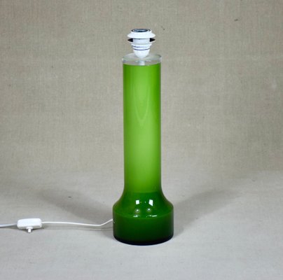 Large Swedish Glass Table Lamp with Original Shade, 1960s-RNM-1093843