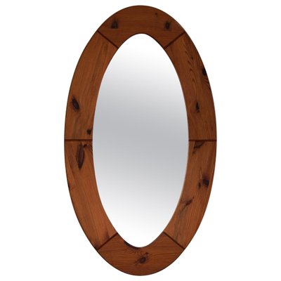 Large Swedish Oval Wall Mirror in Pine from Glasmäster Markaryd, 1960s-MXF-1419290