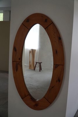 Large Swedish Oval Wall Mirror in Pine from Glasmäster Markaryd, 1960s-MXF-1419290