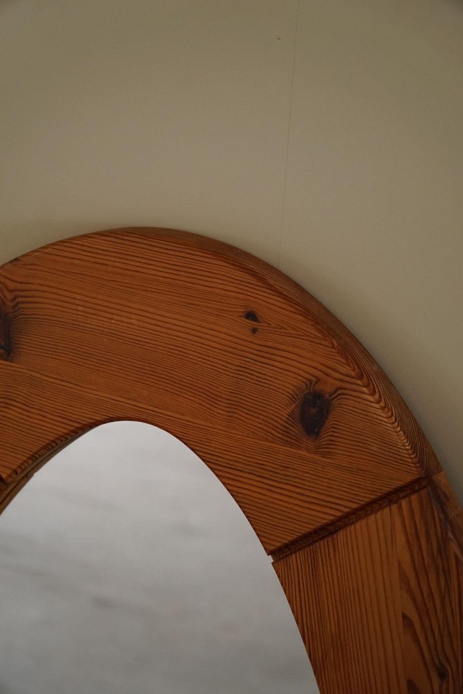 Large Swedish Oval Wall Mirror in Pine from Glasmäster Markaryd, 1960s