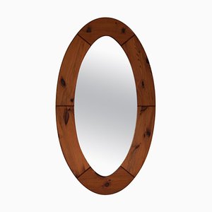 Large Swedish Oval Wall Mirror in Pine from Glasmäster Markaryd, 1960s-MXF-1419290