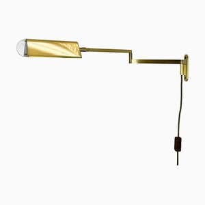 Large Swing Arm Brass & Acrylic Glass Wall Light in the style of Stilnovo, Italy, 1970s-QZ-1813060