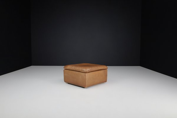 Large Swiss Pouf in Patinated Cognac Leather from De Sede, 1970s-TRW-1797090