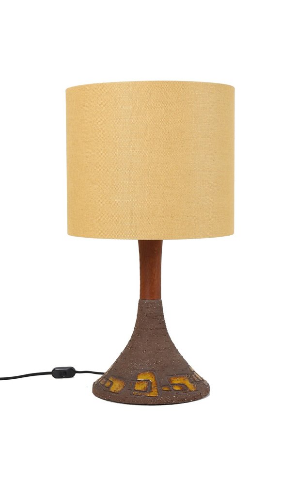 Large Table Lamp in Ceramic and Teak by Clare Zange for Krösselbach, 1960