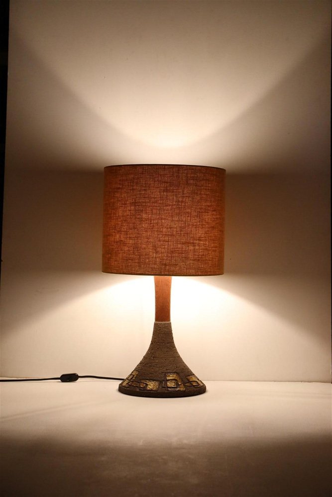 Large Table Lamp in Ceramic and Teak by Clare Zange for Krösselbach, 1960