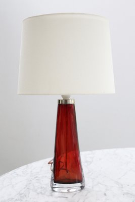 Large Table Lamp in Red Glass by Carl Fagerlund for Orrefors, Sweden, 1960s-FJP-2035795