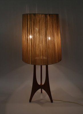 Large Table Lamp Teak with Sisal Shade, 1970s-FTN-1803937