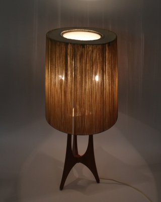 Large Table Lamp Teak with Sisal Shade, 1970s-FTN-1803937