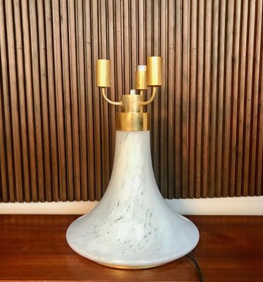 Large Table Lamp with Illuminated Glass and Brass Base from Glashütte Limburg, 1960s-JP-776328