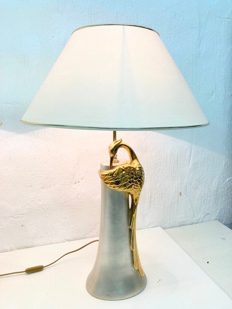 Large Table Lamps with Porcelain Herons, 1980s, Set of 2