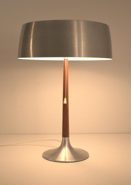 Large Teak and Brushed Aluminium Table Lamp by Asea, 1950s