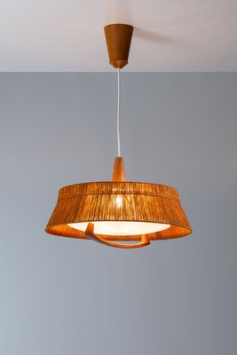 Large Teak and Sisal Pendant Lamp attributed to Temde Leuchten, 1960s-NHX-2042156