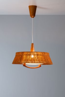 Large Teak and Sisal Pendant Lamp attributed to Temde Leuchten, 1960s-NHX-2042156