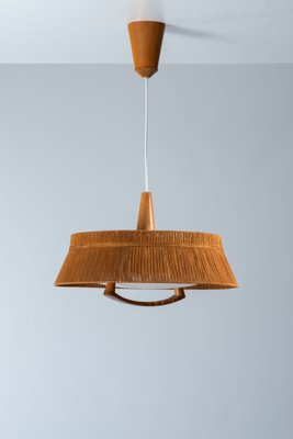 Large Teak and Sisal Pendant Lamp attributed to Temde Leuchten, 1960s-NHX-2042156